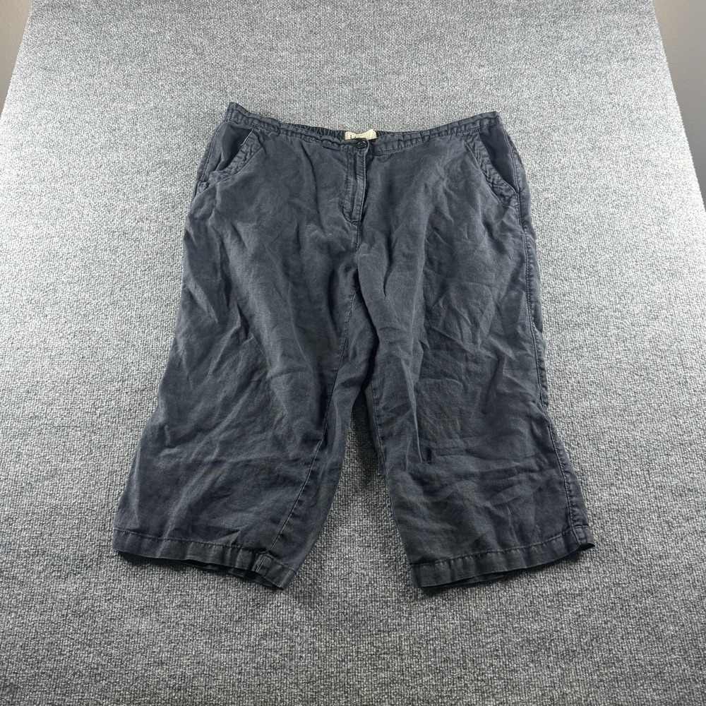 L.L. Bean Capri Pants Womens 20P Petite Blue Linen Elastic Waist Crop Casual‎